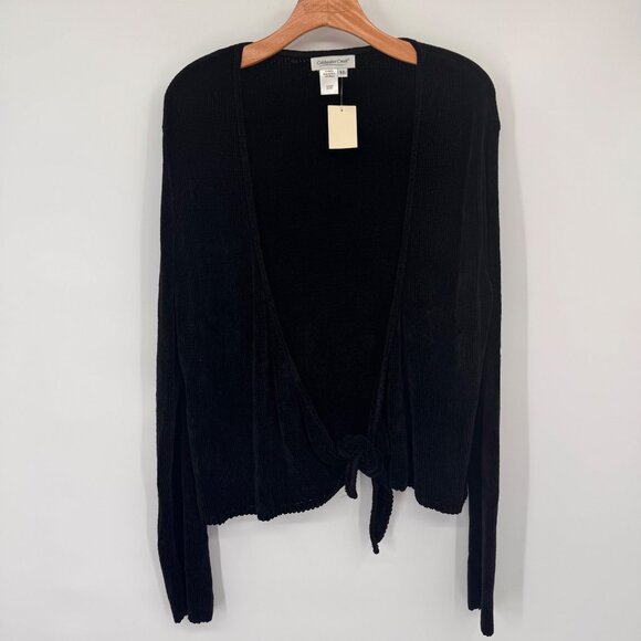 Coldwater Creek Black Tie Front Chenille Cardigan size XL Womens Knit USA new - Picture 6 of 10